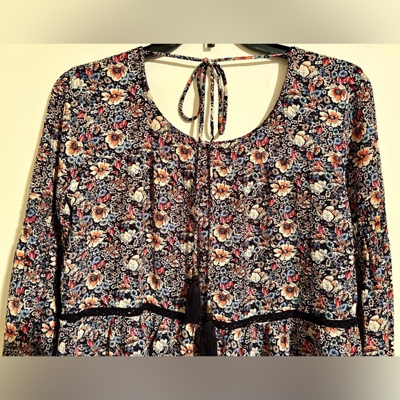 Women’s Knox Rose Multicolor Floral Tie Back Blouse with Tassels Sz XS Oversized - Picture 13 of 16